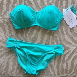 Jessica Simpson Turquoise Strappy Bandeau Bikini